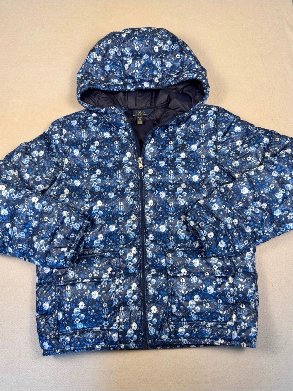 Polo by Ralph Lauren Navy Blue Floral Hooded Puffer Jacket